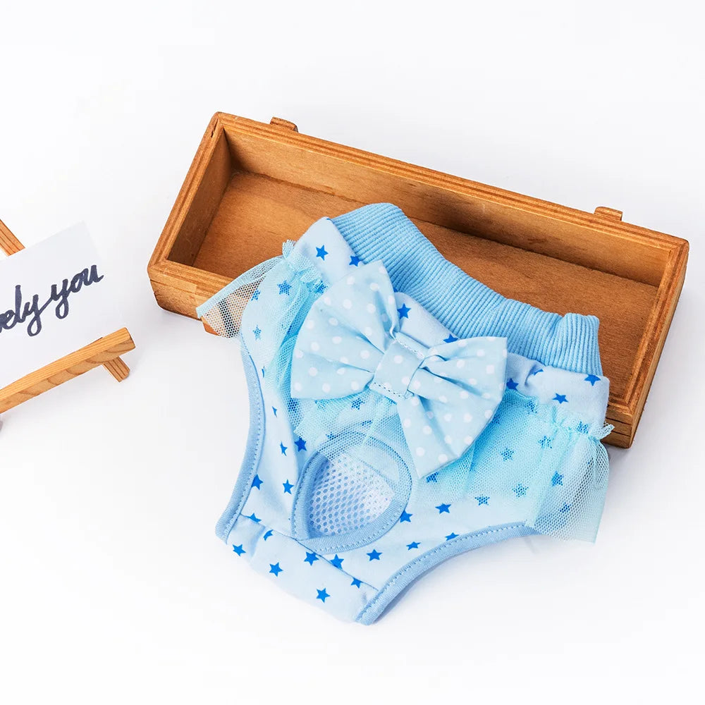 Cotton Washable Dog Panties With Princess Bow For Female Pets