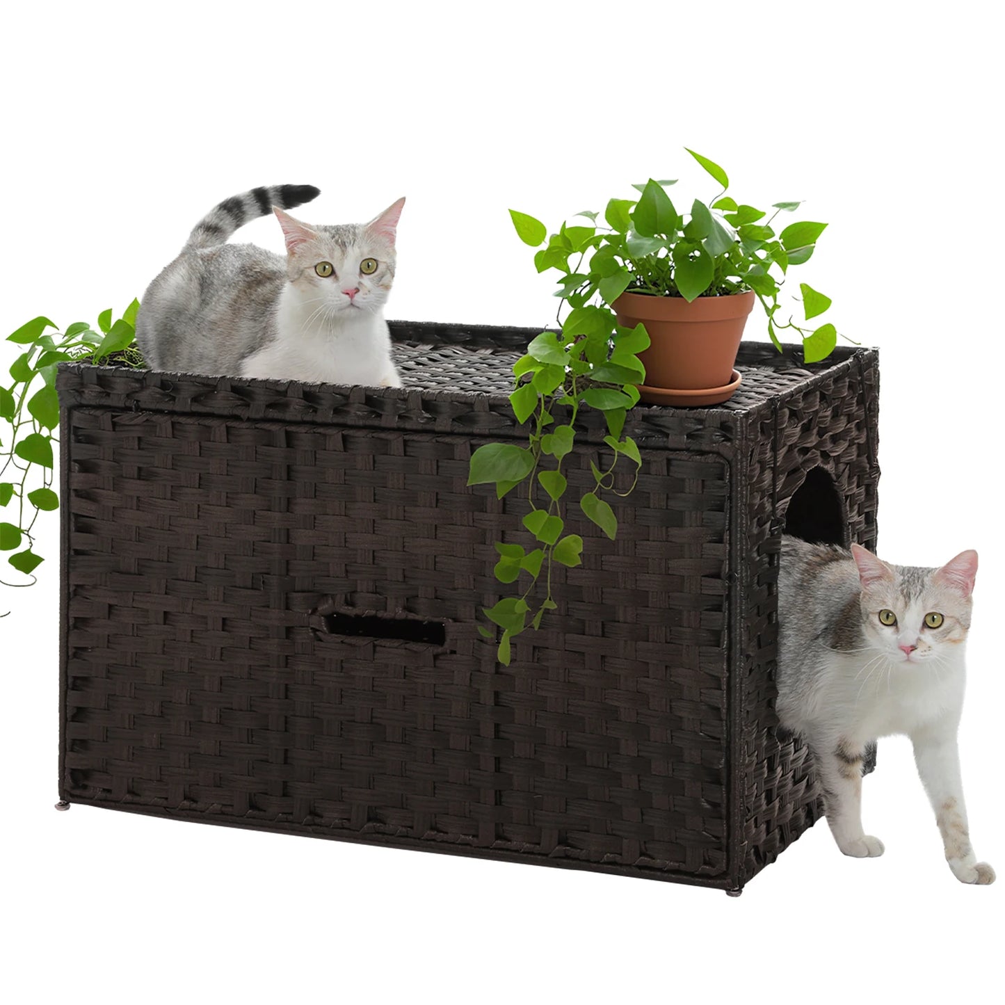 PEQULTICN Rattan Cat Litter Box Enclosure Taller Doorway FlipUp