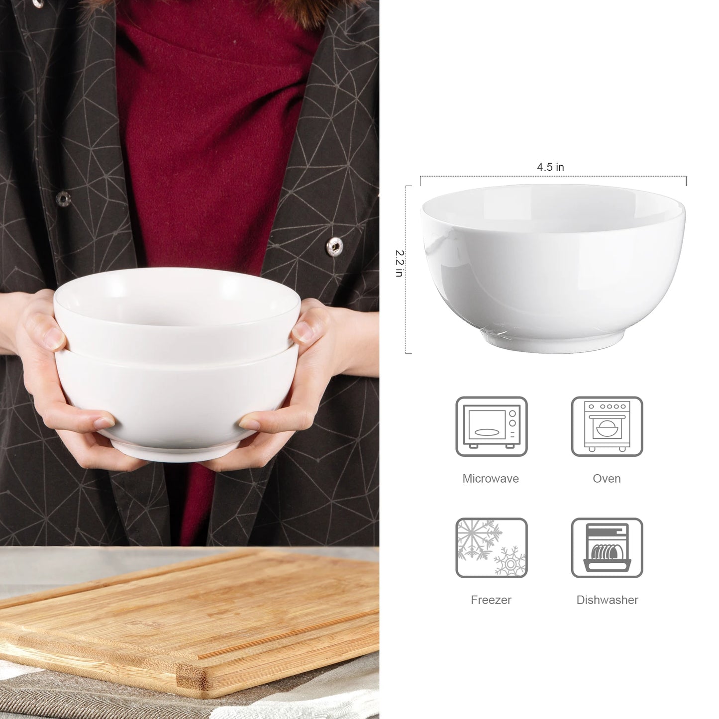 NONEDinnerware Porcelain Bowls Set 8 Pack Microwave And Dishwasher Safe