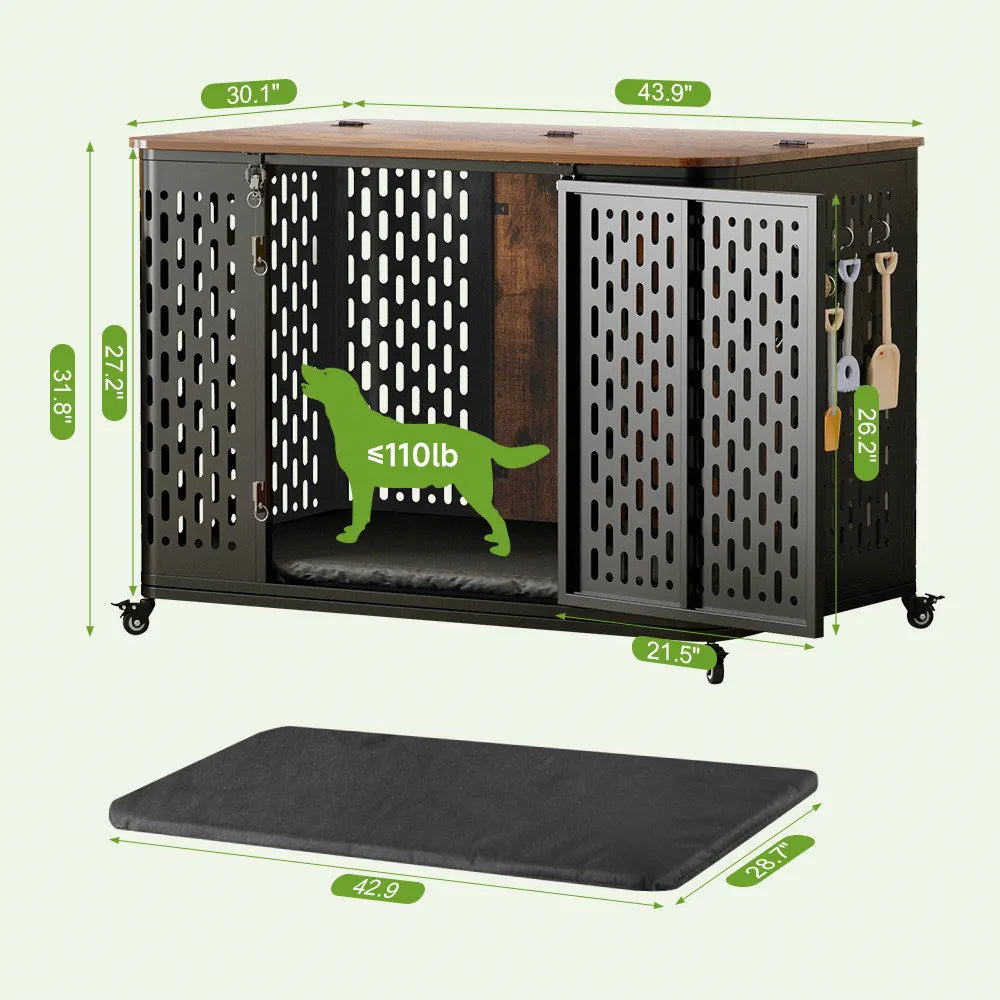 ONBRILL Dog Crate Pet Furniture Kennel With Cushion And Wheels