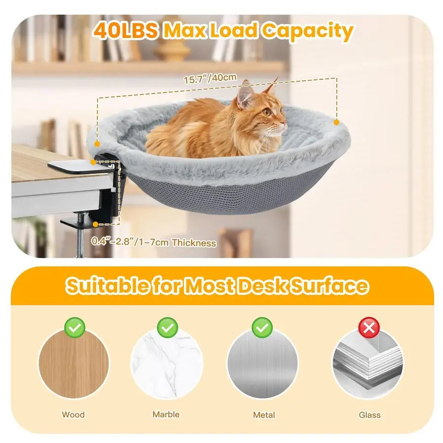 Cat Desk Bed Sunken Hammock With Steel Clamp Holds 40lbs