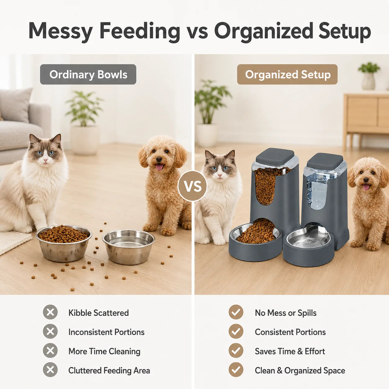 Automatic Pet Feeder and Water Dispenser With Stainless Steel Bowls