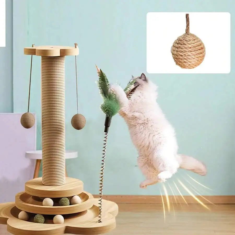 4 In 1 Interactive Toy With Scratch Pole Teaser Stick