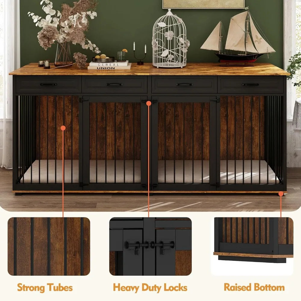 Heavy Duty Wooden Dog Crate With Drawers And Removable Divider