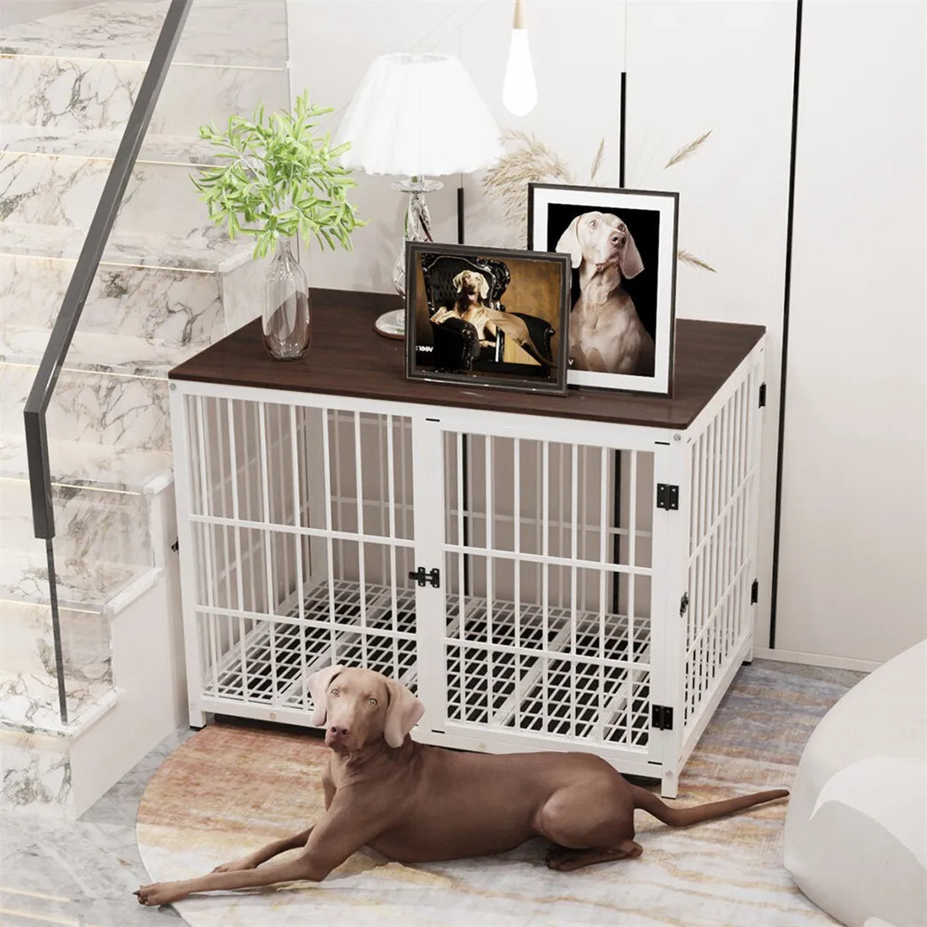 BORWART Elevated Wooden Dog Crate End Table Kennel with Tray