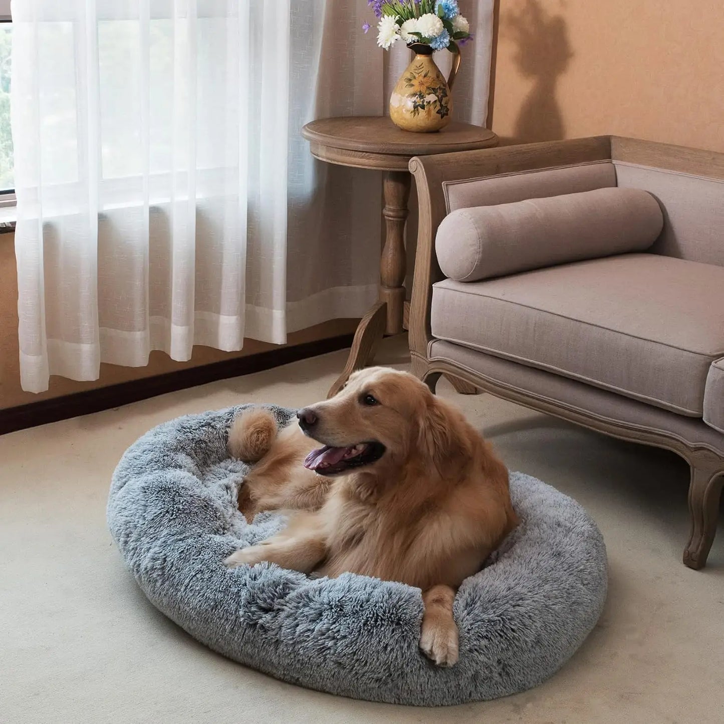 Oval Calming Donut Cuddler Bed Washable Faux Fur For Pets