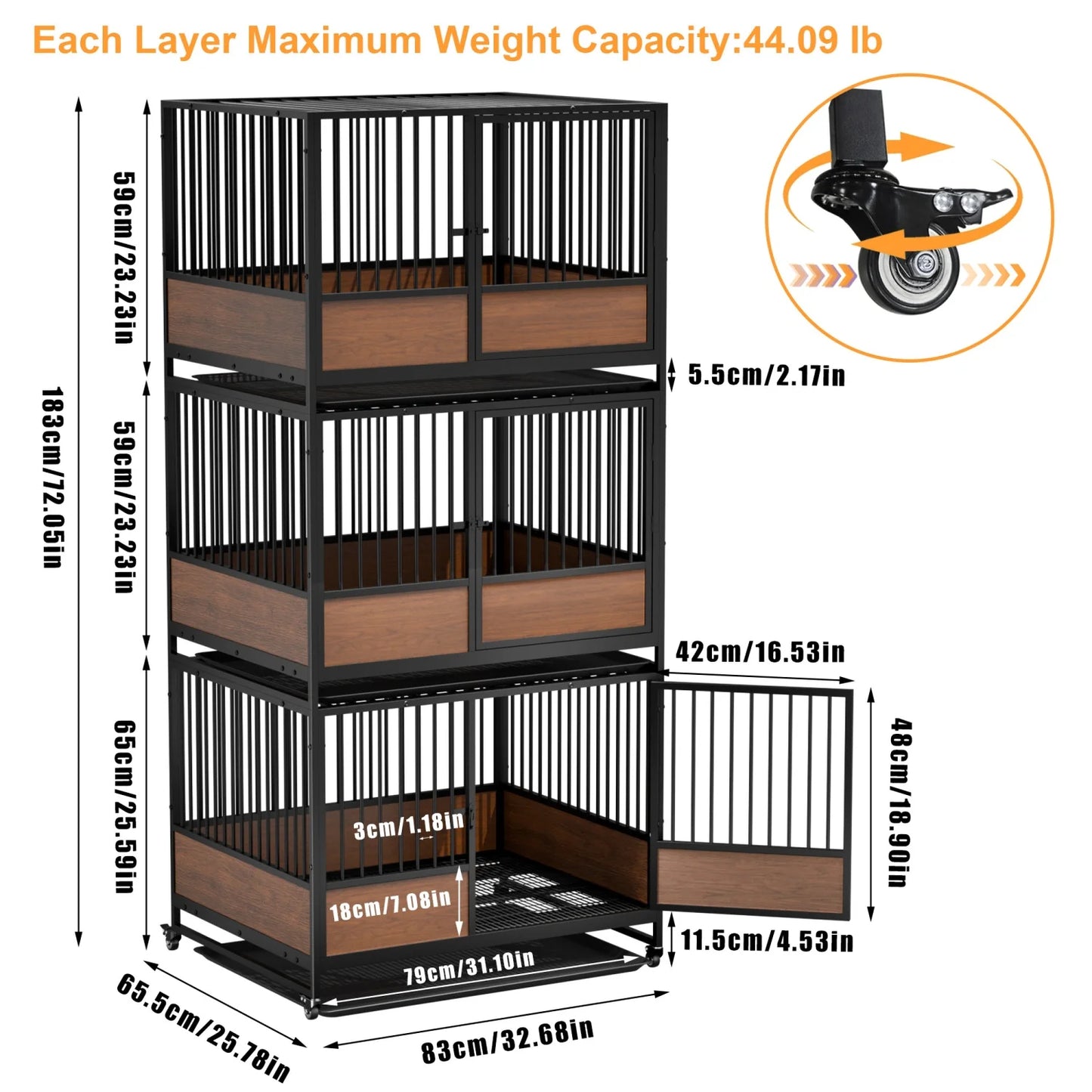 BINGOPAW Heavy Duty Rolling Dog Crate Cage 2 In 1