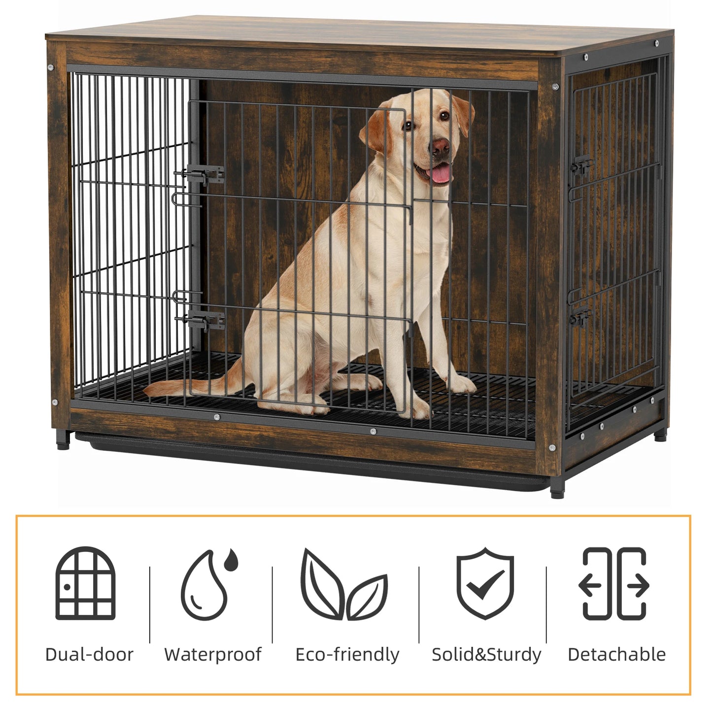 BINGOPAW Pet Cage Kennel End Table With Removable Tray