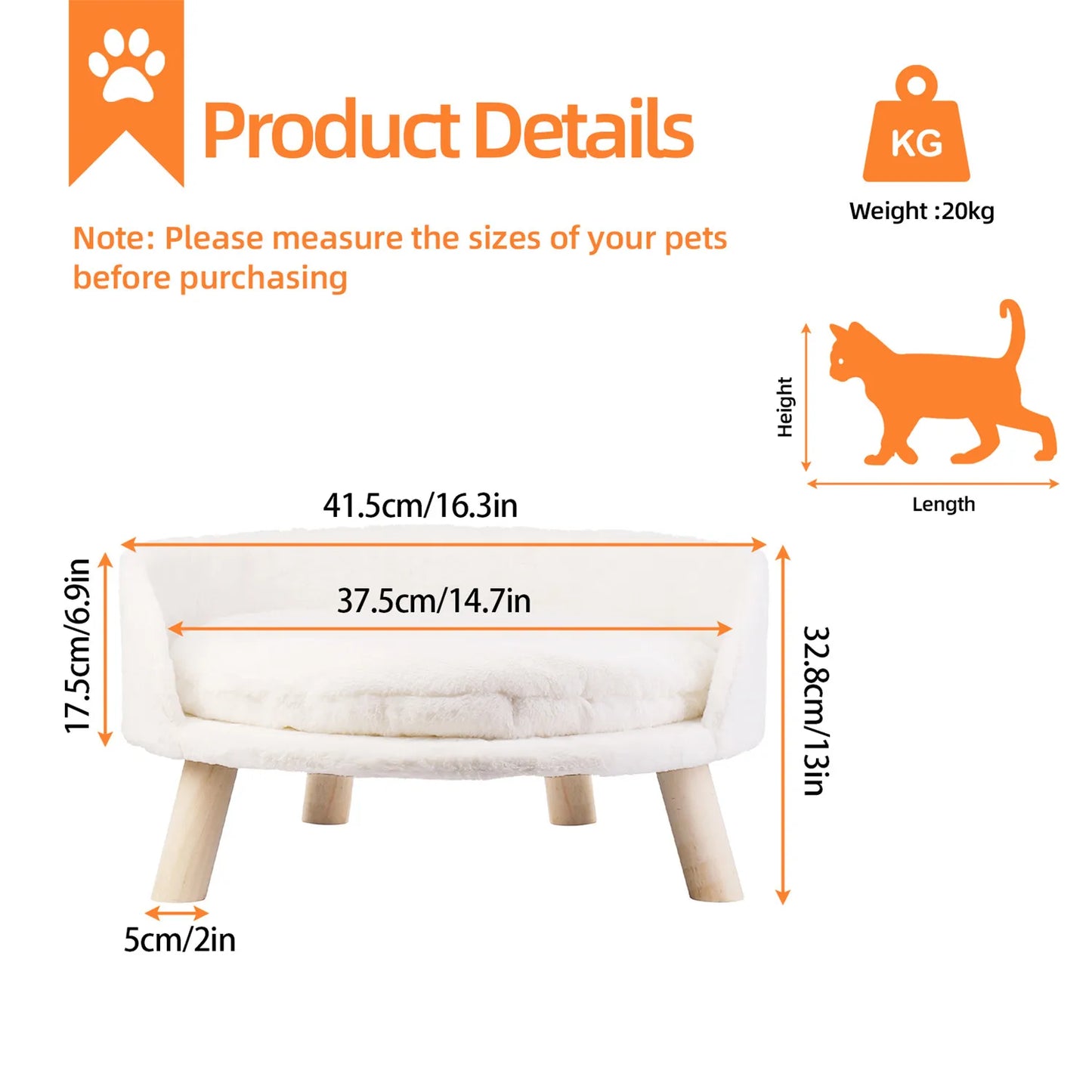 BINGOPAWCN Pet Sofa Bed Raised Cat Chair and Dog Couch