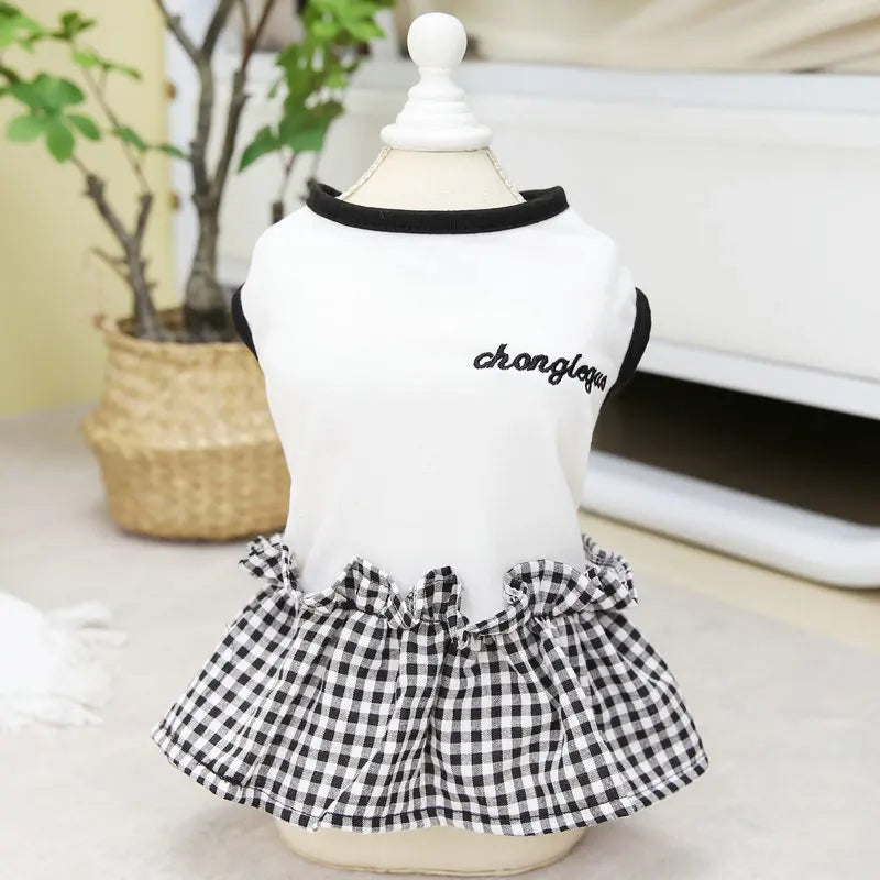 Summer Plaid Pet Dress For Small Dogs And Cats Breathable