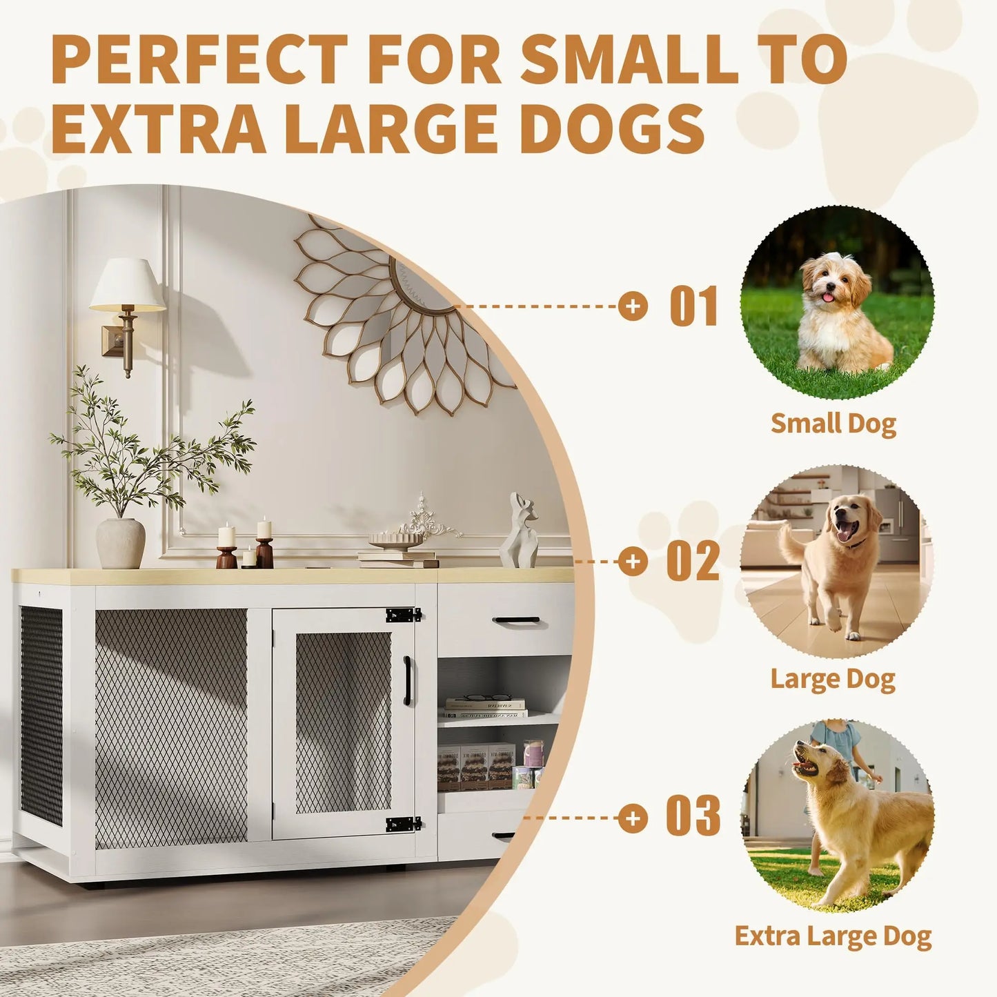 HiMISS 91 Inch Double Dog Crate TV Stand With Storage