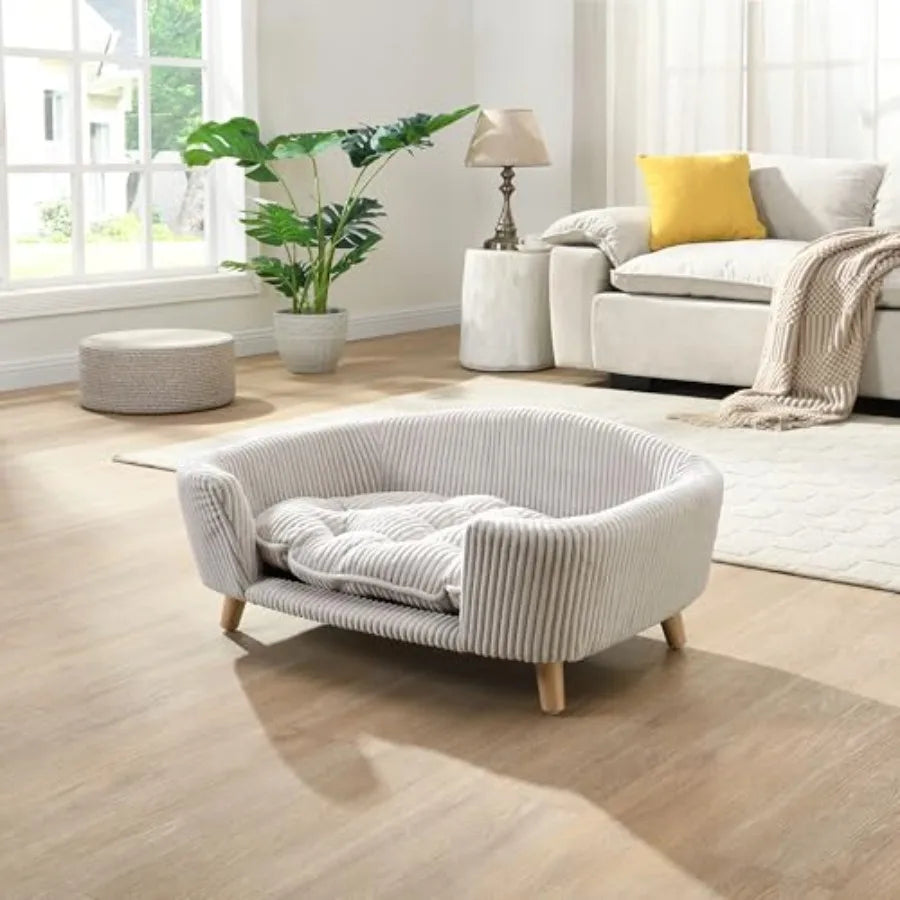 NONECN Elevated Dog Bed Frame With Corduroy Fabric And Foam