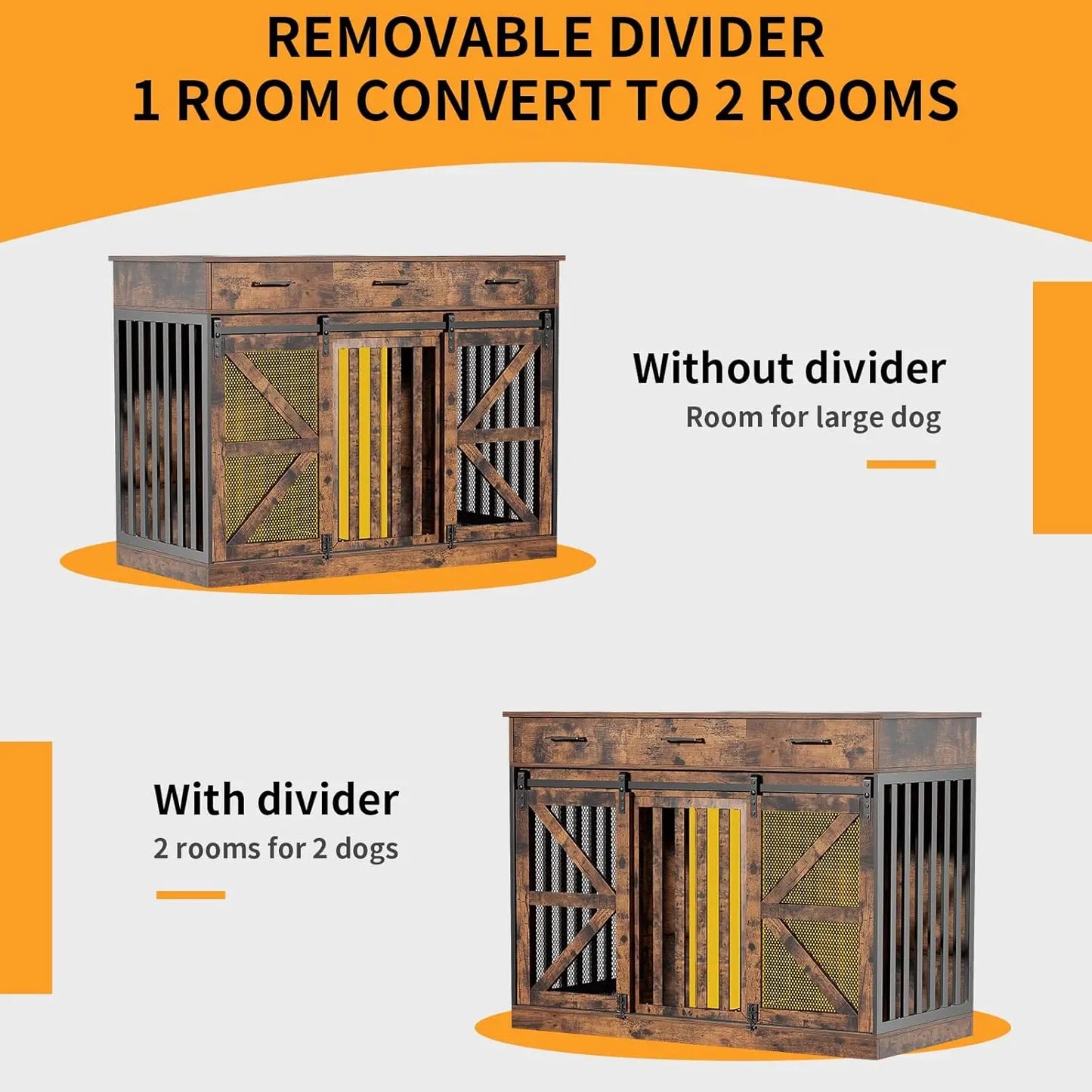 Kepptory 2 In 1 Convertible Dog Crate With Removable Divider