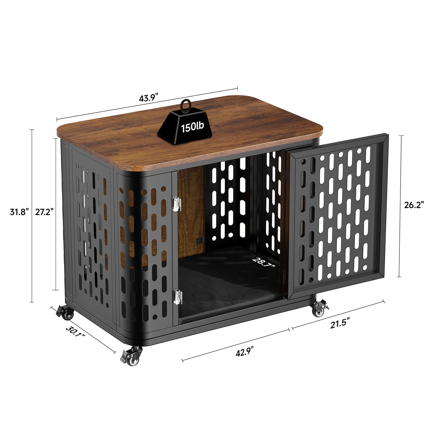 ONBRILL Dog Crate Pet Furniture Kennel With Cushion And Wheels