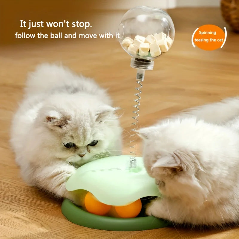 Turntable Cat Toy With Treat Dispensing Ball For Self Entertainment