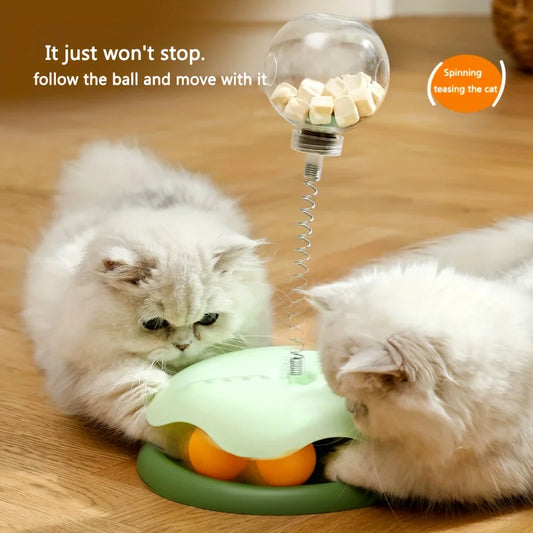 Turntable Cat Toy With Treat Dispensing Ball For Self Entertainment
