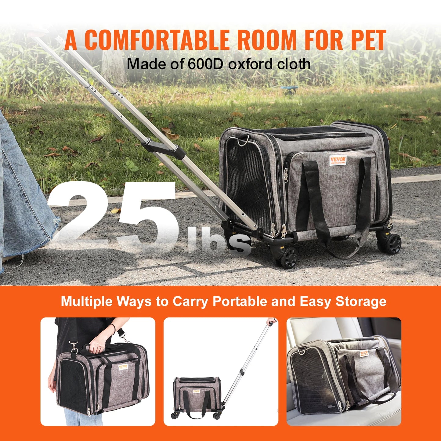 Pet Carrier Backpack With Wheels And Telescopic Handle For Travel