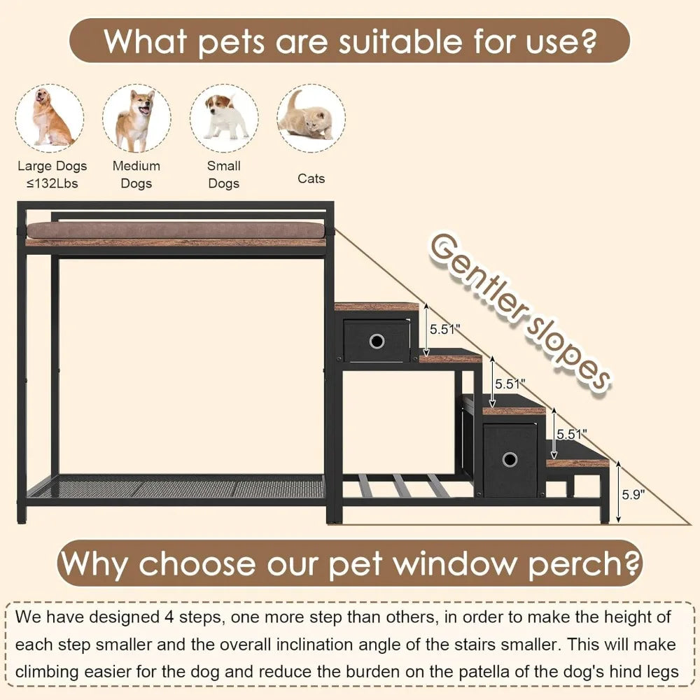 Dual Level Pet Bunk Bed With Detachable Stairs And Storage