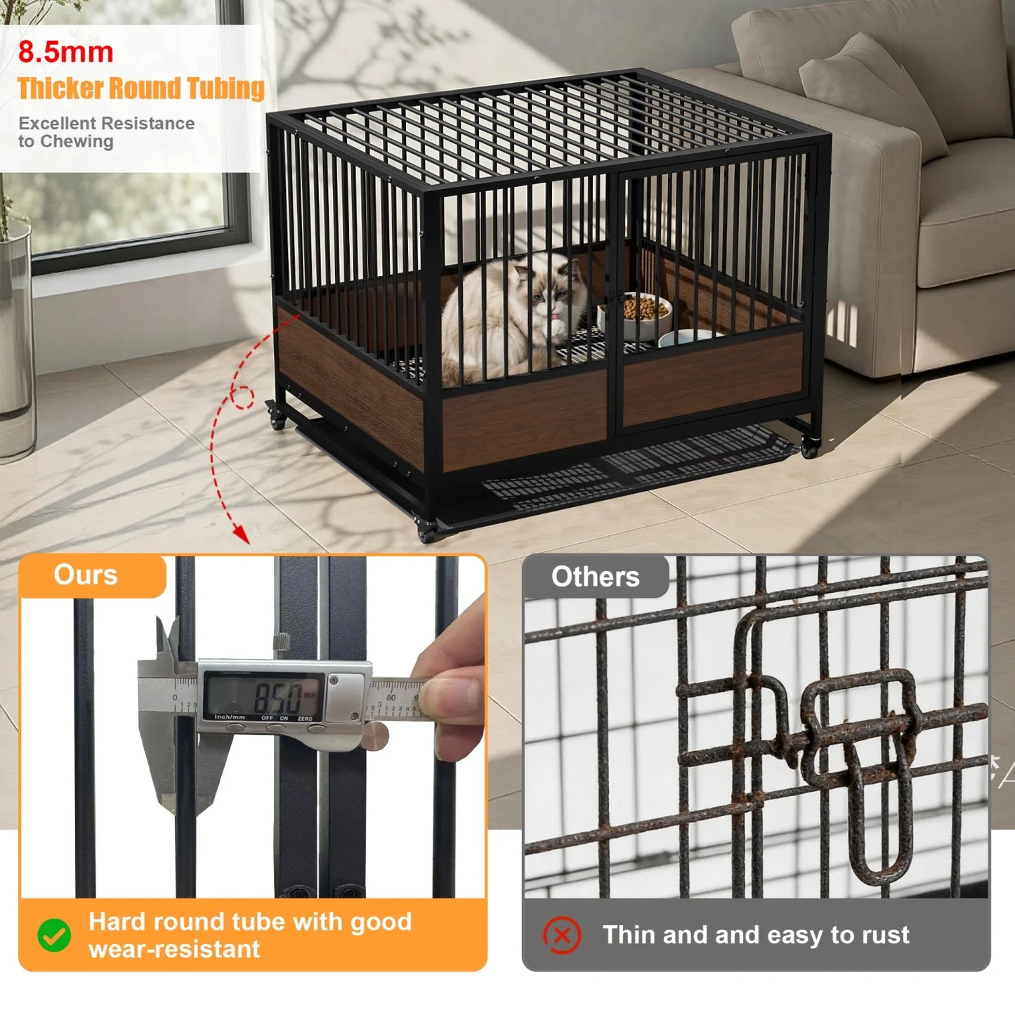 BINGOPAW Heavy Duty Rolling Dog Crate Cage 2 In 1