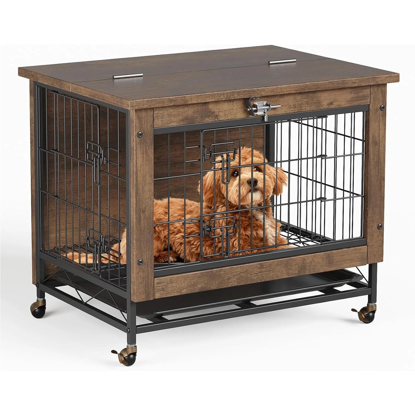 HiMISS Rustic Wood And Metal Dog Crate Furniture For Home