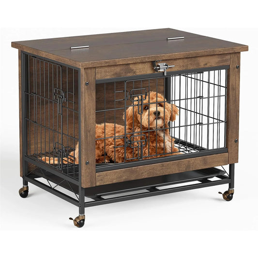 HiMISS Rustic Wood And Metal Dog Crate Furniture For Home