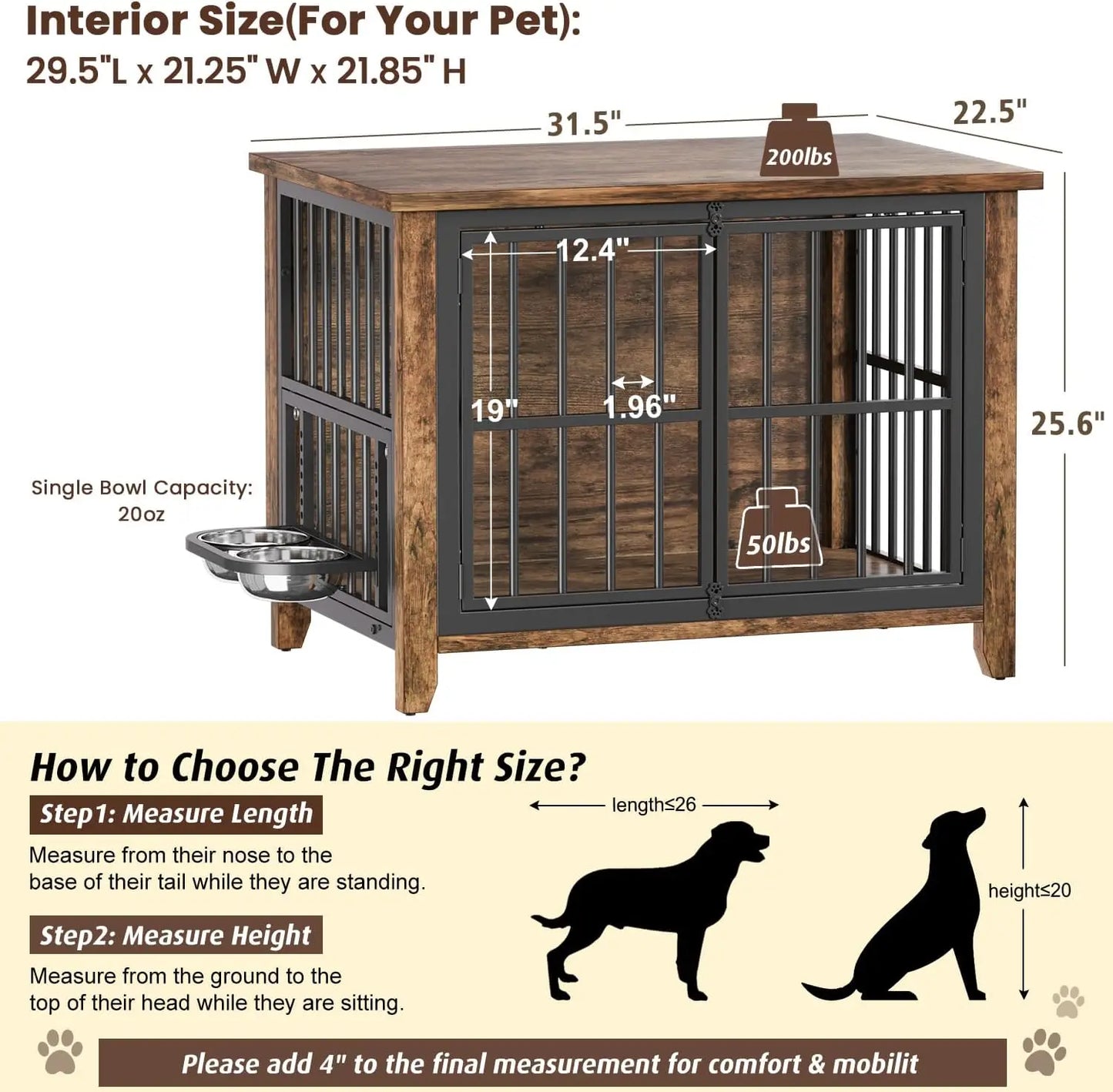 Wooden Dog Crate Kennel With Adjustable Rotating Feeder And Lockable