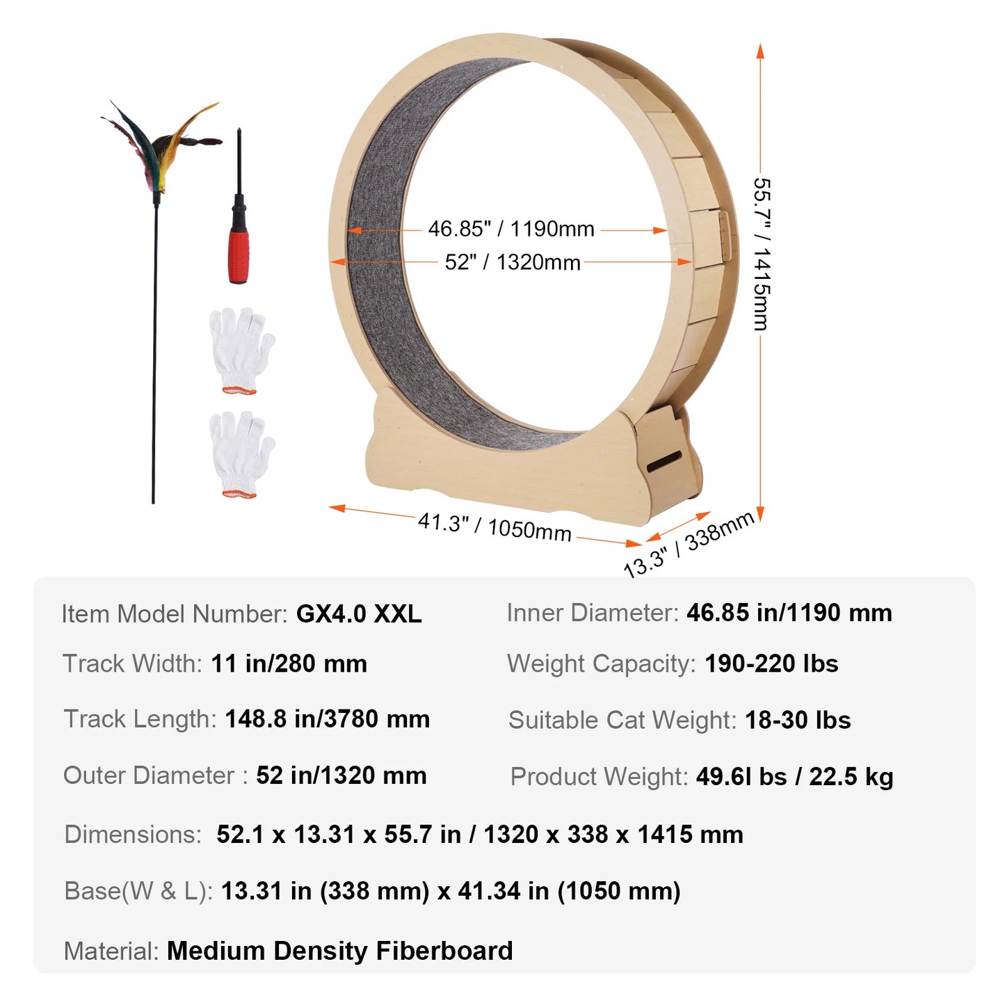 Wooden Cat Exercise Wheel For Indoor Cats Detachable Carpet Teaser