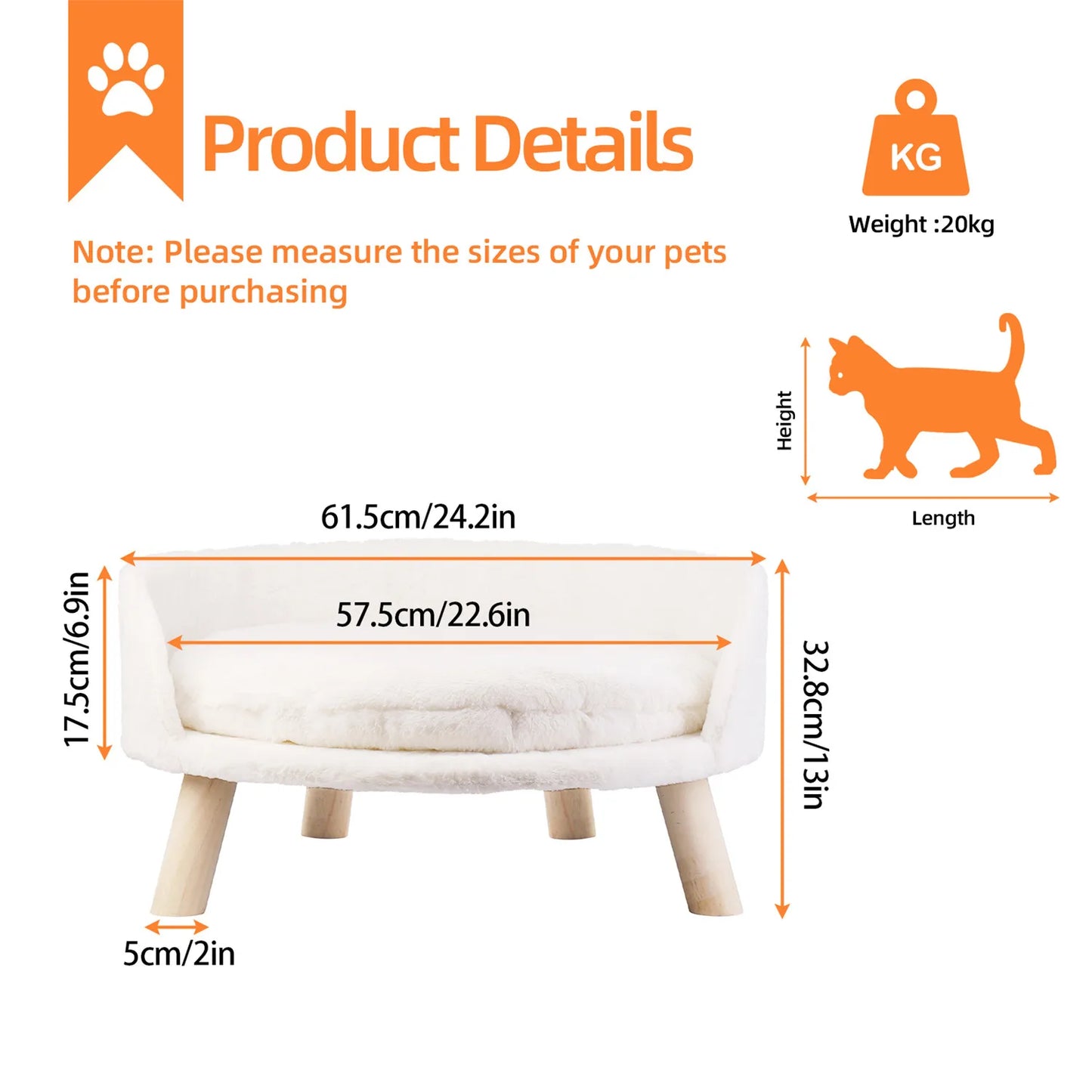 BINGOPAWCN Pet Sofa Bed Raised Cat Chair and Dog Couch