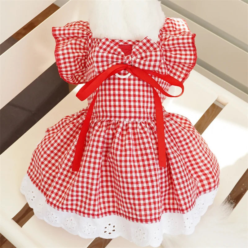 Floral Summer Dog Dress With Plaid Skirt