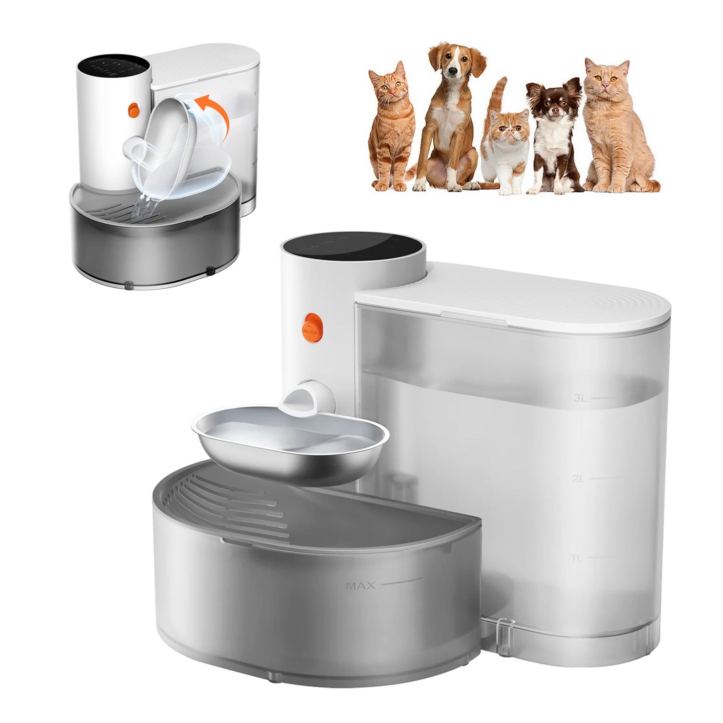 Booteely Stainless Steel Pet Water Dispenser Purifying Wireless Drinking Bowl