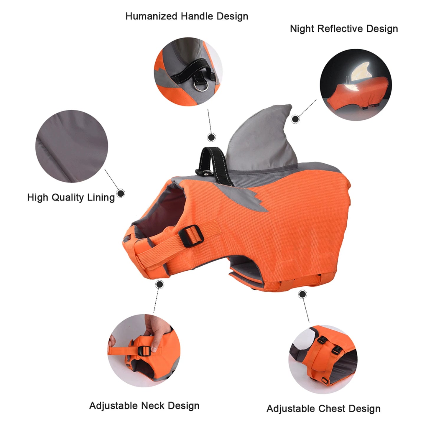 Dog Life Jacket High Buoyancy With Rescue Handle Reflective Vest