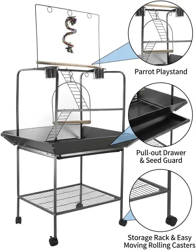 HiMISSCN Parrot Playground Stand With Wheels For Indoor Outdoor Birds