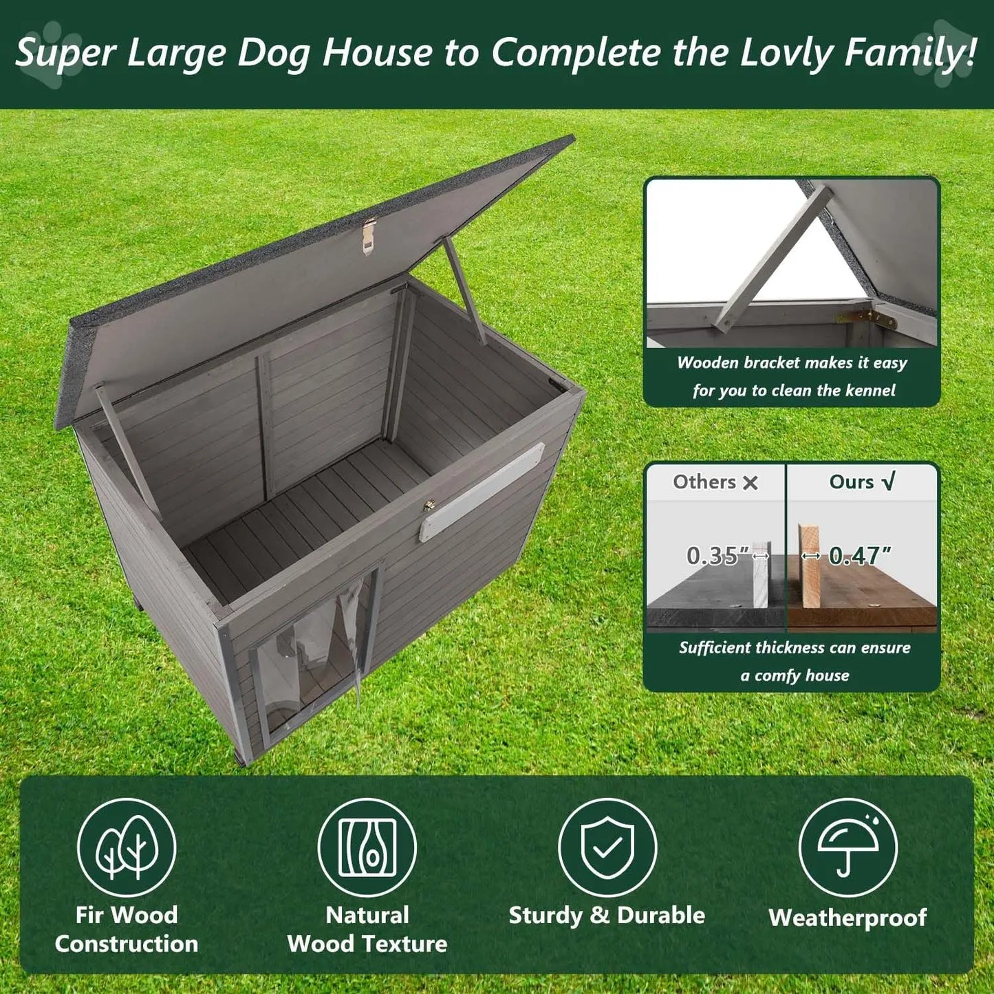 PetsCosset Wooden Dog House Outdoor Kennel For Large Dogs