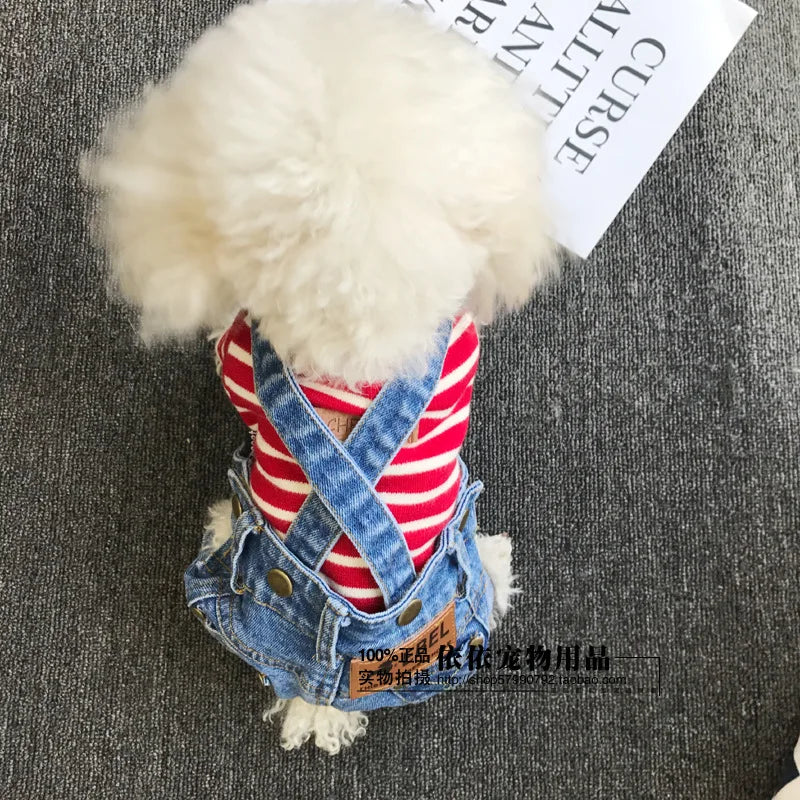 Denim Dog Overalls For Pets Cowboy Vest Costume Set