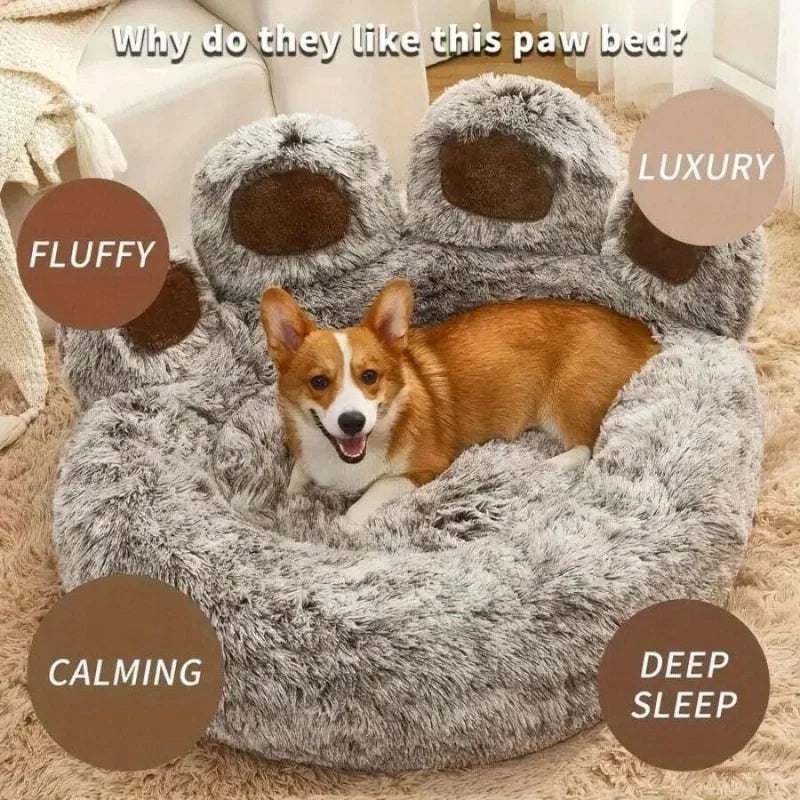 Bear-Paw Themed Winter Pet Bed For Dogs And Cats Cozy