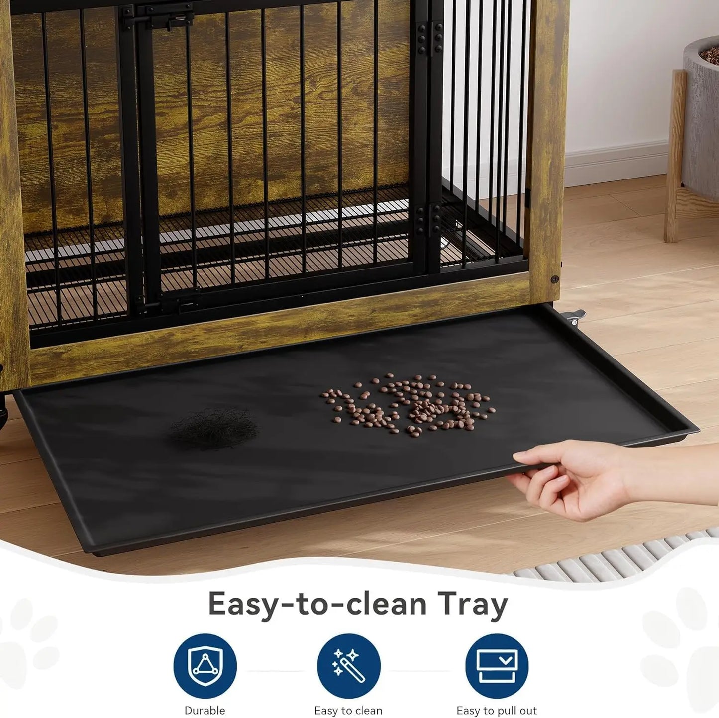 HiMISS Wooden Dog Crate Furniture With 3 Doors And Wheels