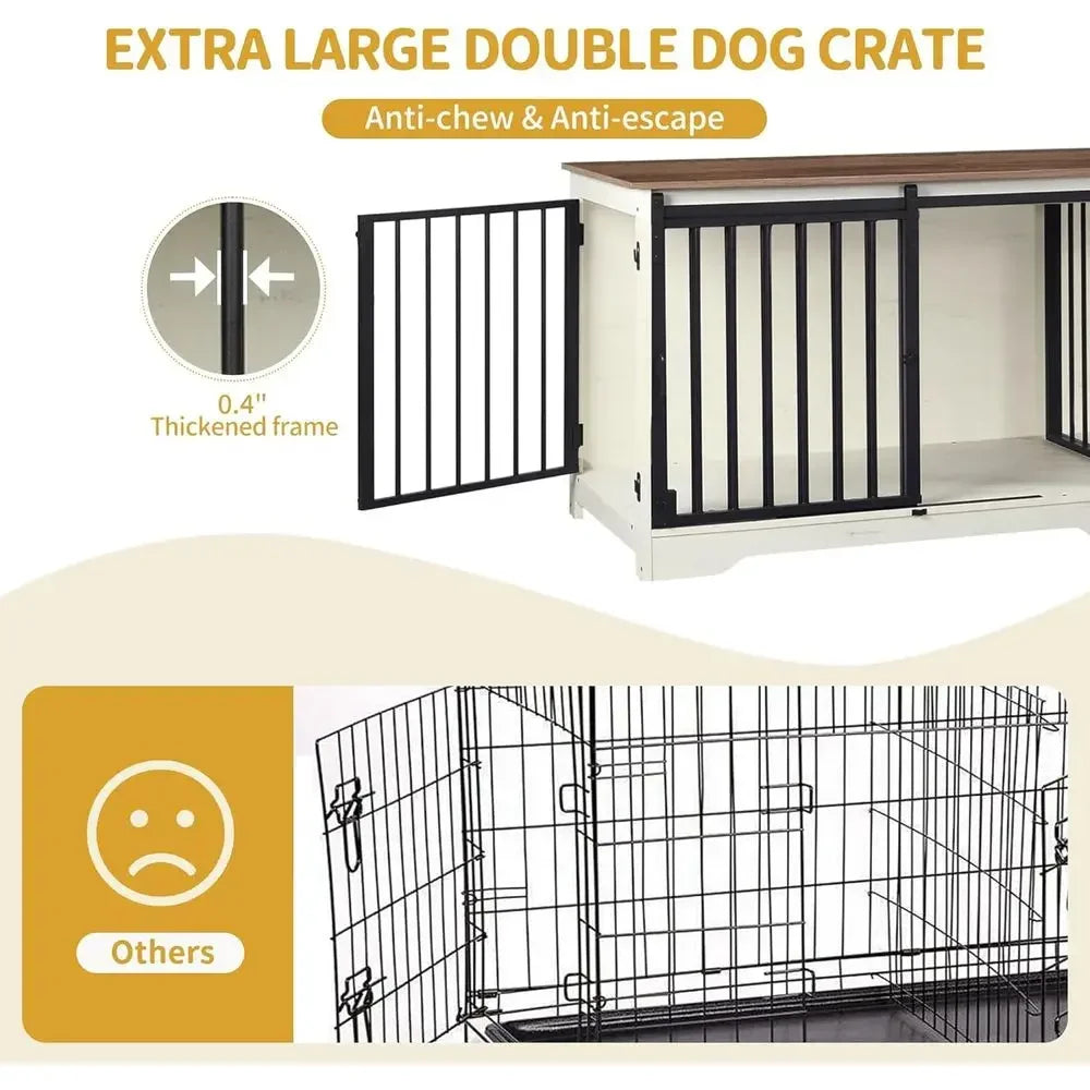 Double Dog Cage With Divider Barn Door Style Heavy Duty Wooden Kennel