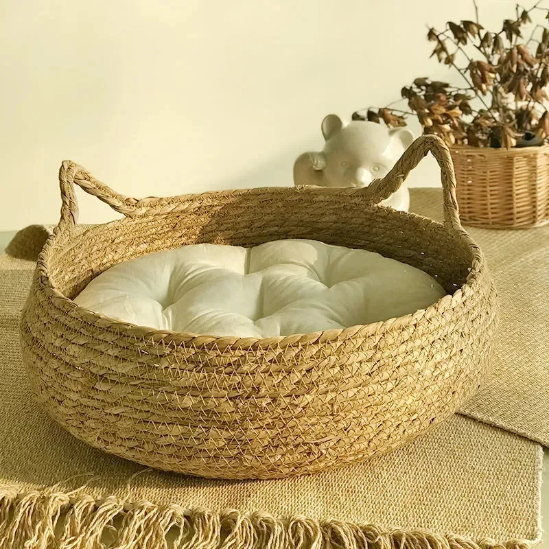 Lewencn Four Seasons Cat Nest Bed Handwoven Cotton Washable