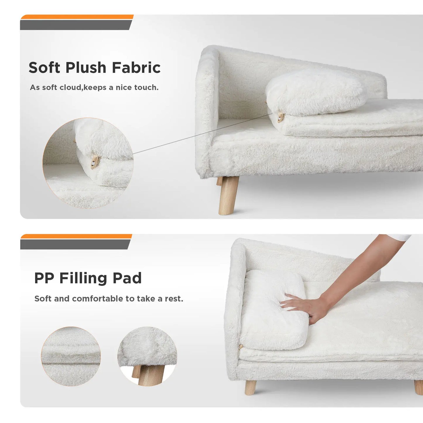 NONECN Elevated Pet Bed With Solid Wood Legs Plush Cushion