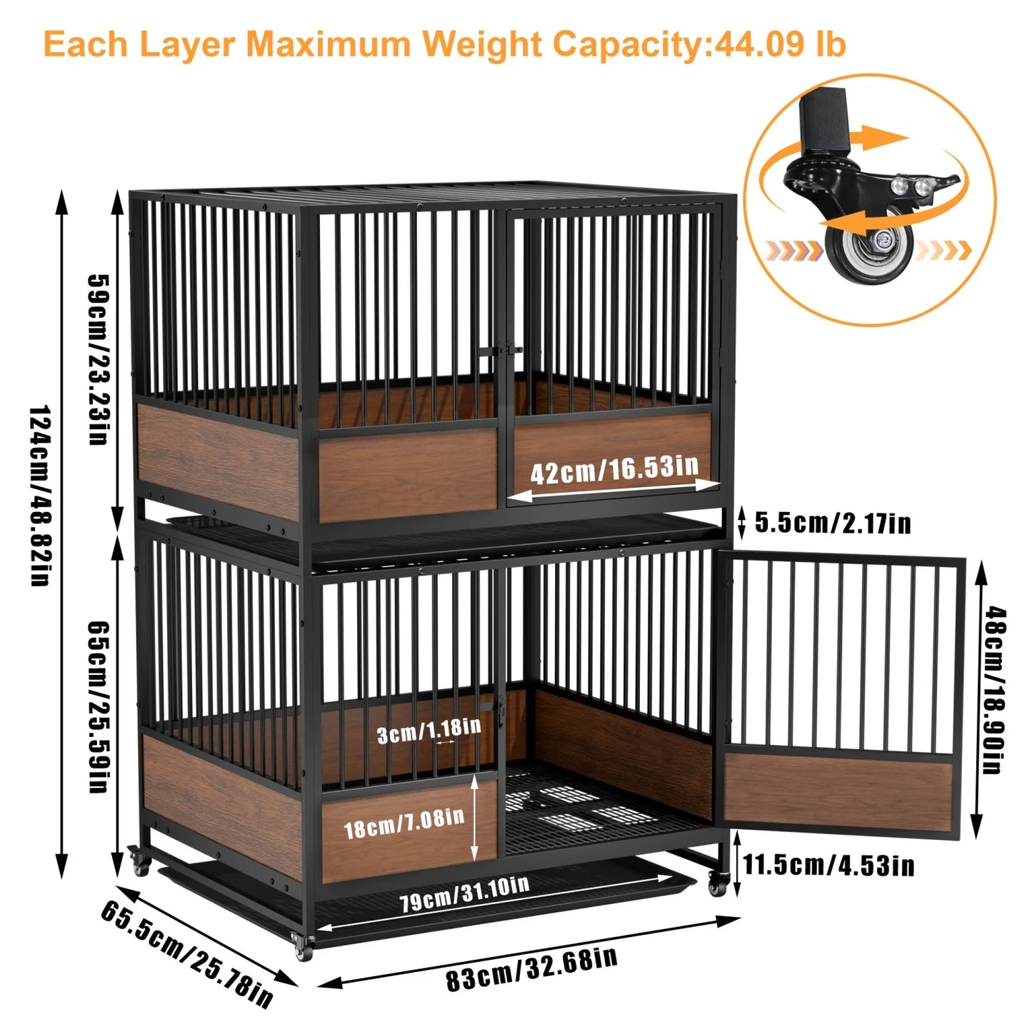 BINGOPAW Heavy Duty Rolling Dog Crate Cage 2 In 1