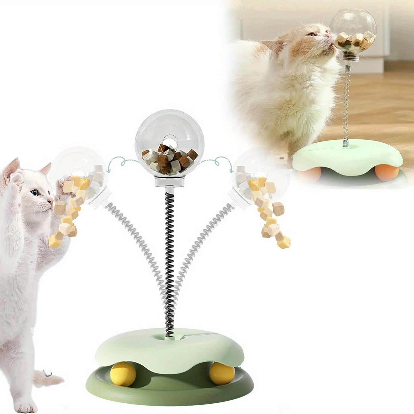 Turntable Cat Toy With Treat Dispensing Ball 3 In 1
