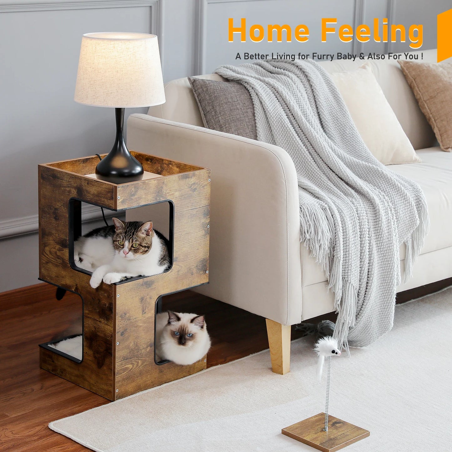 PAWZ Road Wood Cat Condo Tree Tower With Scratching Pad