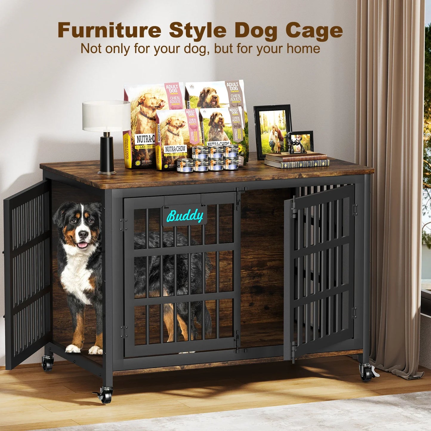 Heavy Duty Dog Crate Furniture With Casters Bedside Stand