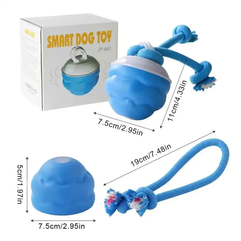 Interactive Rolling Ball Dog Toy With Rope Motion Activated Squeaker