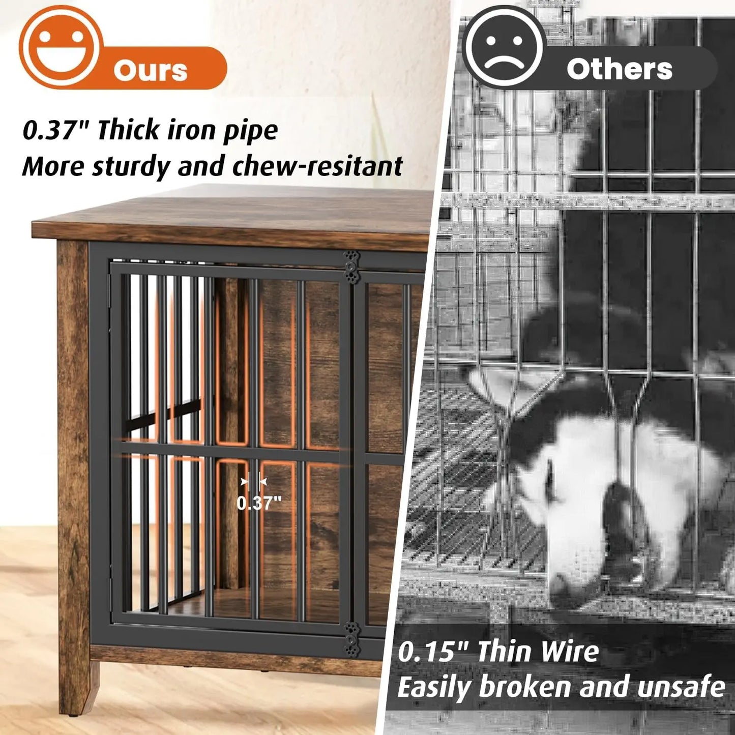 Wooden Dog Crate Kennel With Adjustable Rotating Feeder And Lockable