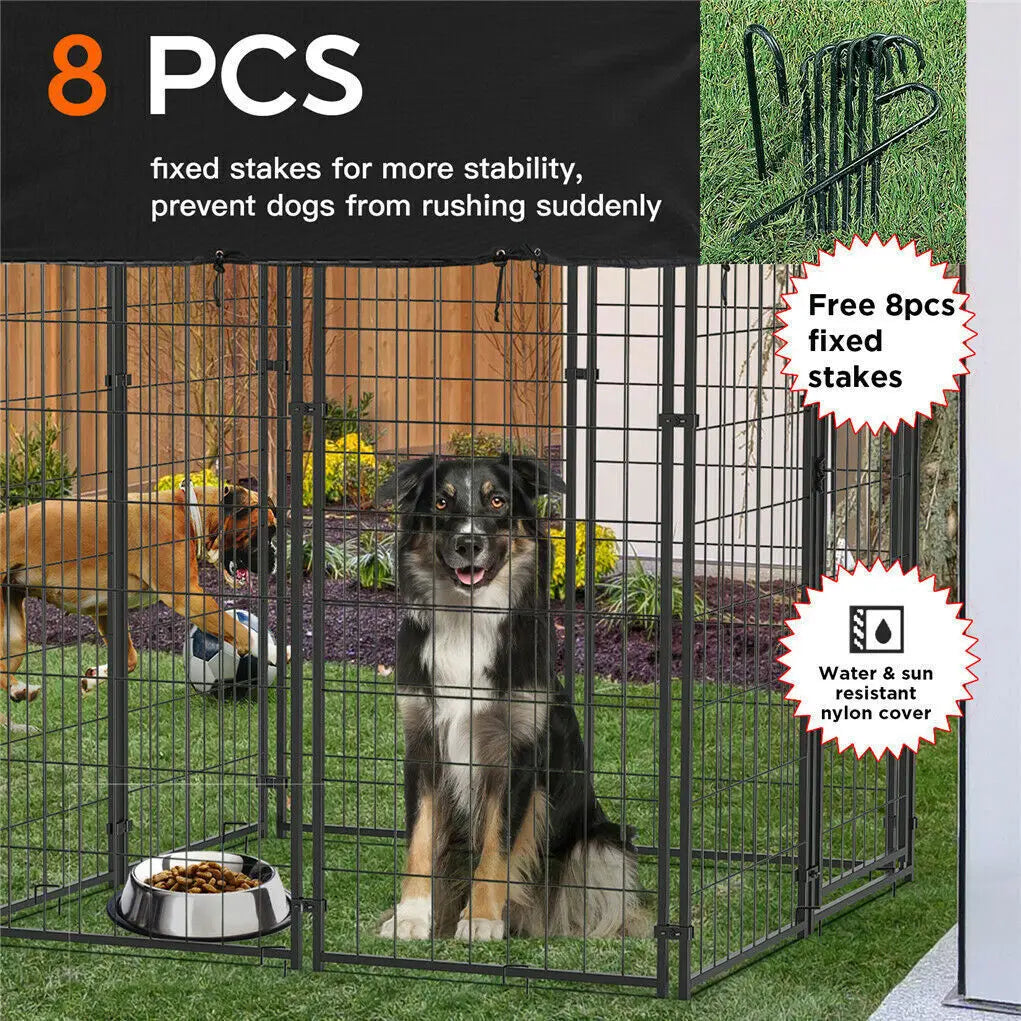 Dog Cage Pet Run Enclosure Playpen With Roof For Outdoor Kennel High Fence
