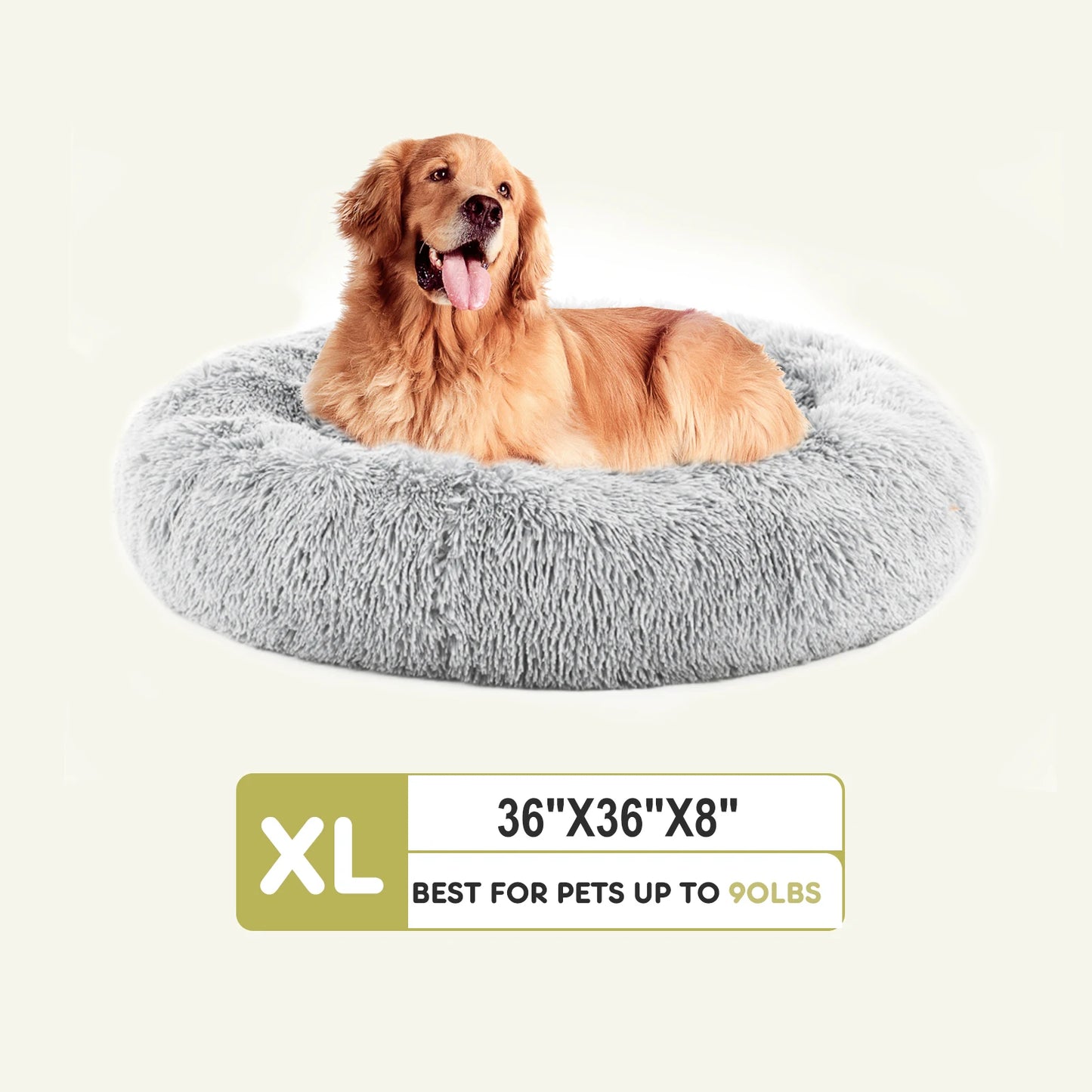 JHK Round Plush Faux Fur Calming Dog Bed, Washable