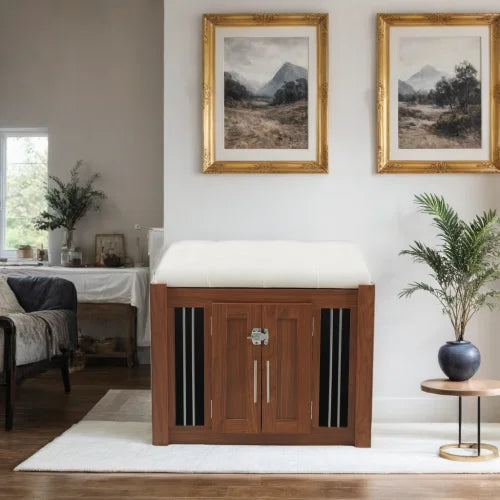 End Of Bed Dog Crate Bench With Sliding Barn Door