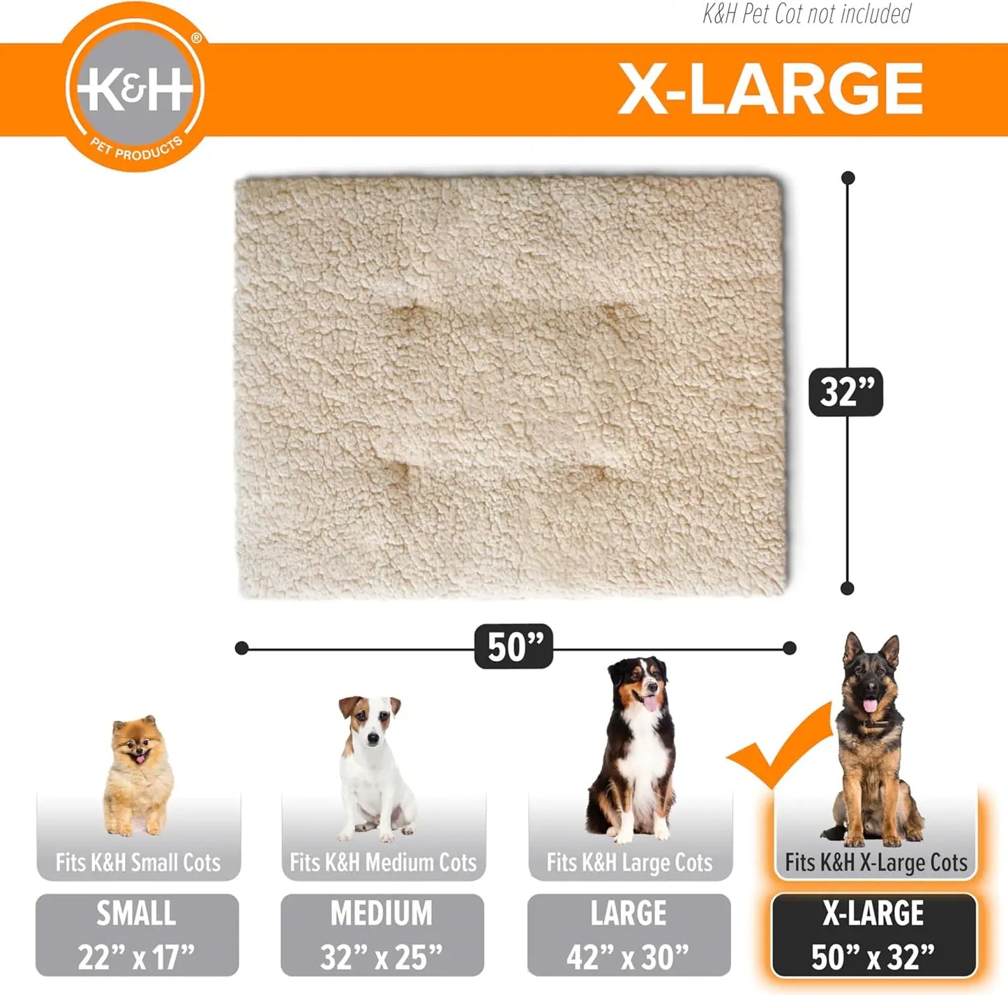 Dog Cot Pad Pillow-Top Fleece Bed With Secure Straps