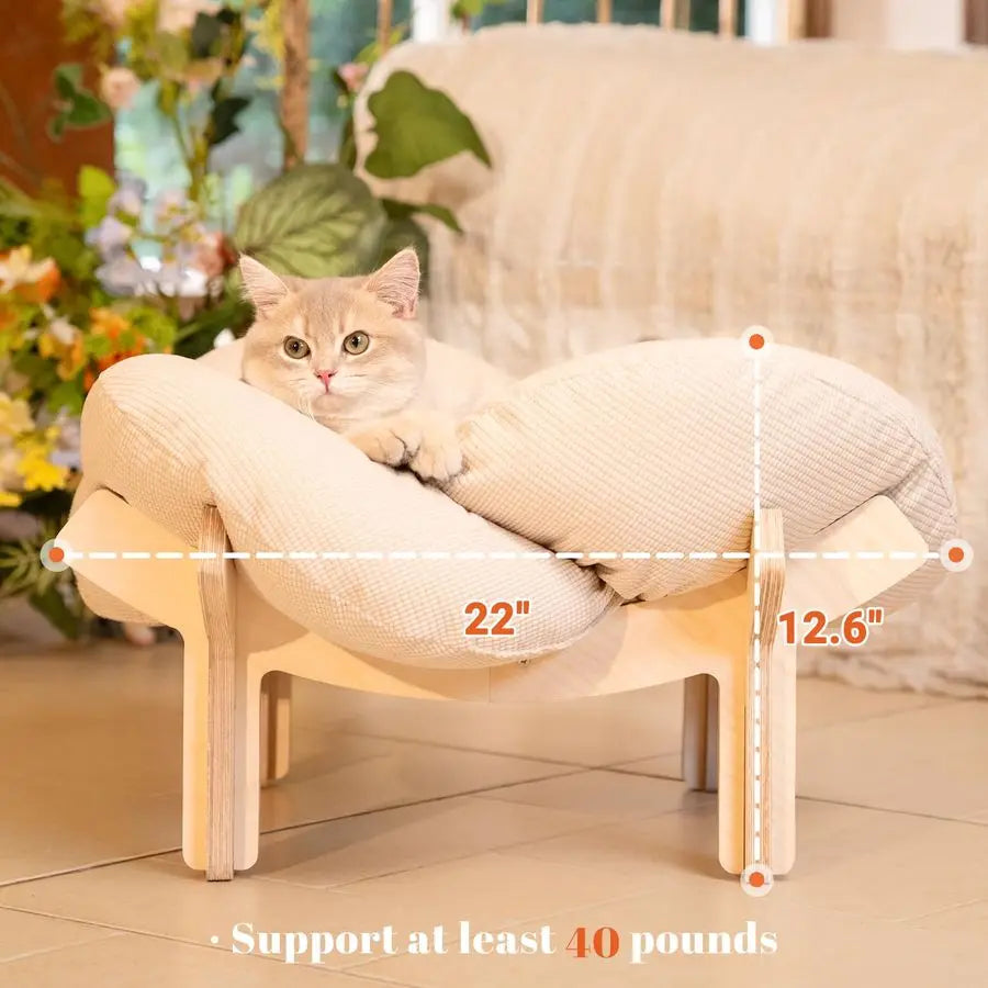 Elevated Cat Bed With Cushion Wooden Frame